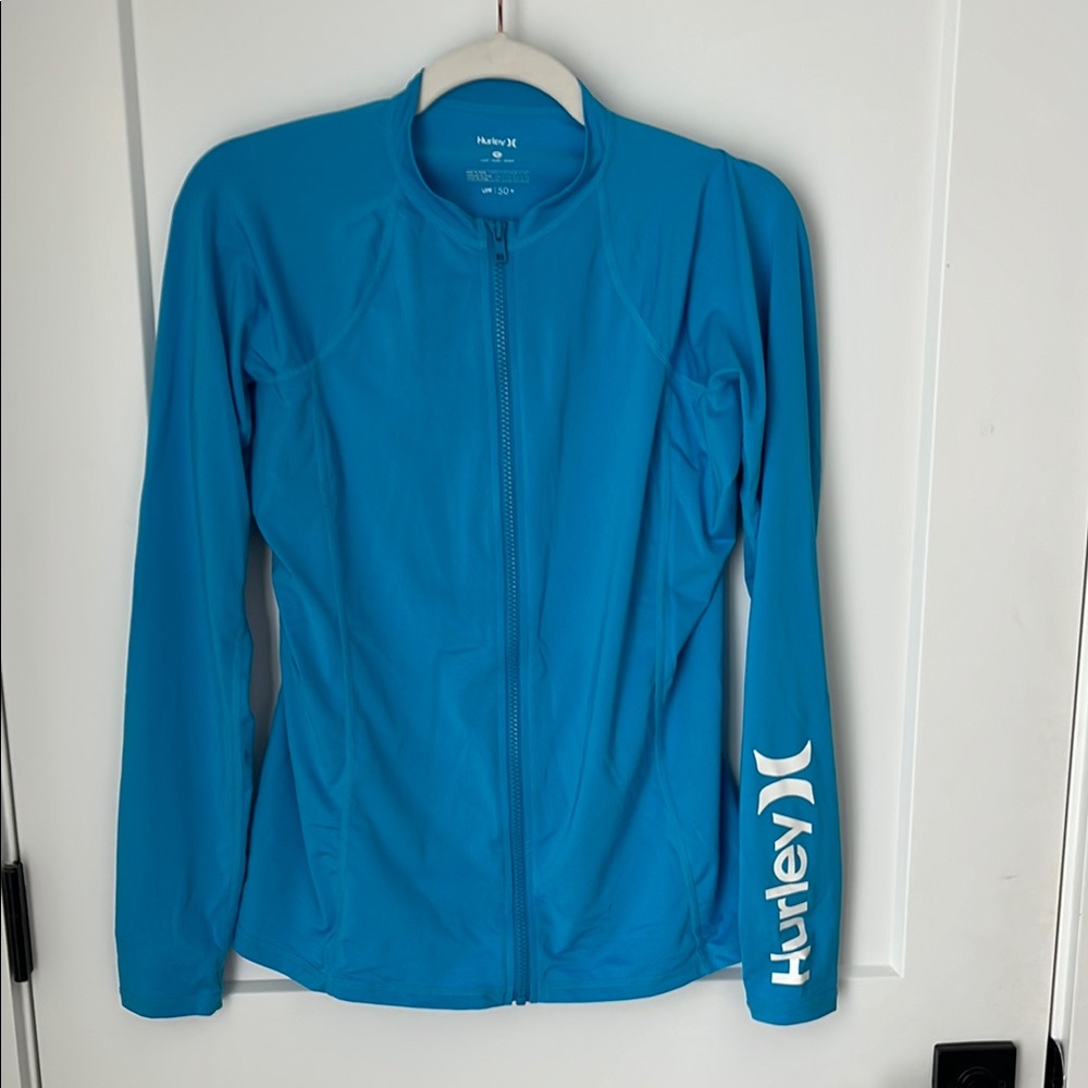 Hurley Blue Zip Front Rash Guard UPF 50+